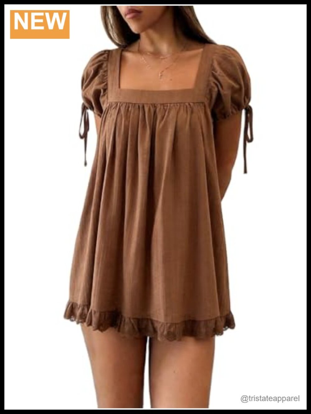 Womens Babydoll Puff Sleeve Top Square Neck A-Line Eyelet Blouse